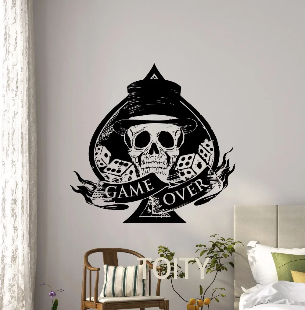 Виниловая наклейка на стену с изображением черепа для игры в покер|stickers decoration