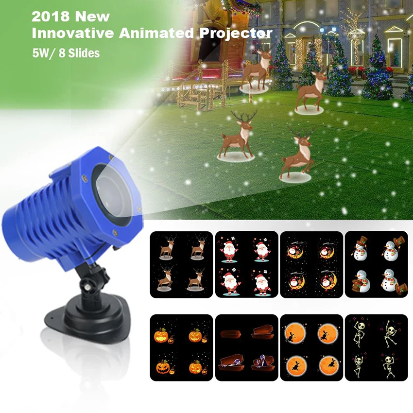 

Waterproof Moving Christmas Halloween Laser Projector light 8 Pattern Projector Stage Light New year Party Landscape Garden Lamp