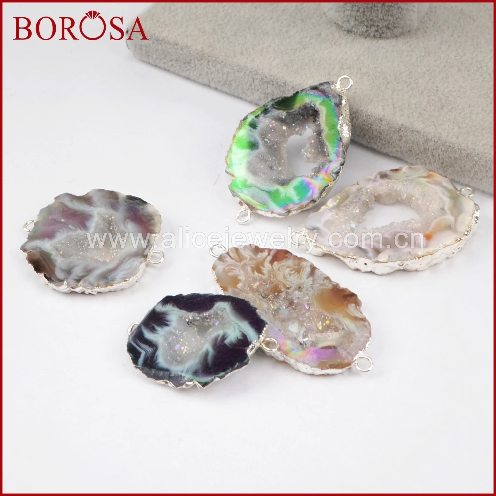 BOROSA 10 шт. Новое поступление Drusy серебряный цвет титан AB кулон агат Друза ломтик