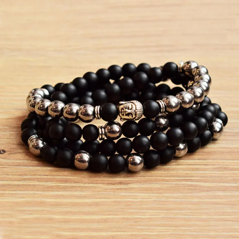 

108 Bead Black Mala Beads Bracelet Hematite Wrap Buddha Necklace 108 Mala Necklace