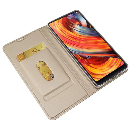 Gold Leather Case Чехол-книжка Pre mi um для Xiaomi mi Mix 2S 2 из натуральной кожи для Xiao mi x2S 6 ГБ 8 ГБ, защитный чехол-бумажник для карт - Цвет: Gold Leather Case