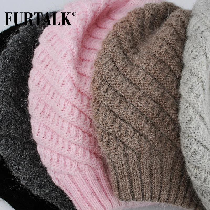 Furtalk Ангола кроличий мех Берет шляпы для женская утепленная зимние женские