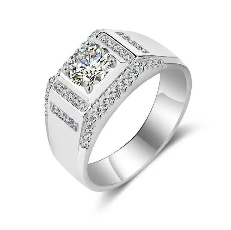 

Luxury Jewelry 925 Sterling Silver&Gold Filled Round Cut 5A Cubic Zirconia CZ Party Men Rings Wedding Band Pave Ring For Female