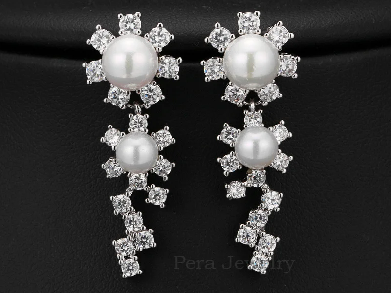 Pera классический цветок большой круглый пресноводный жемчуг Висячие свадебные