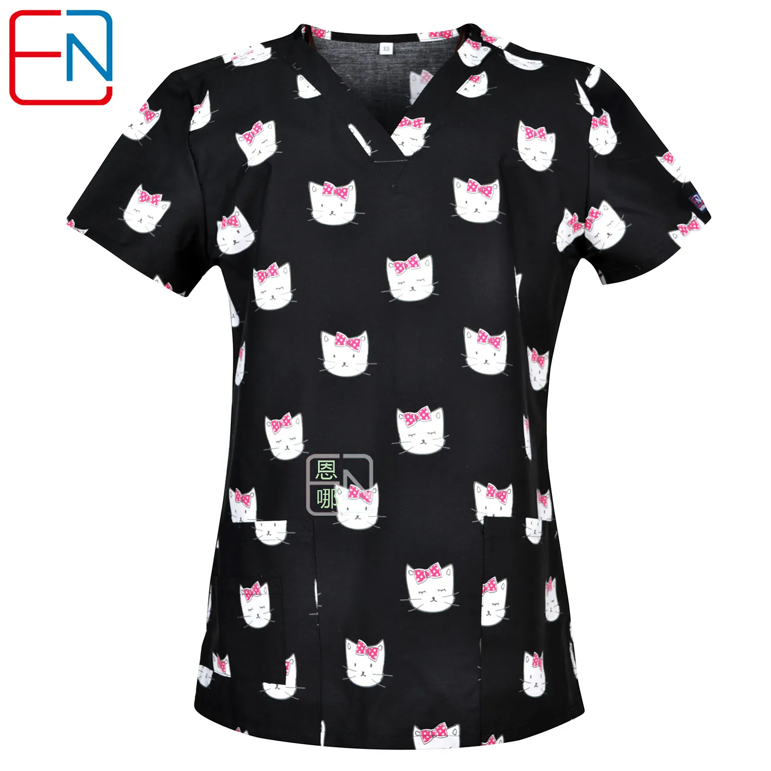 Медицинские топы для женщин из хлопка с принтом серии maotou - Цвет: Tops Only - As photo