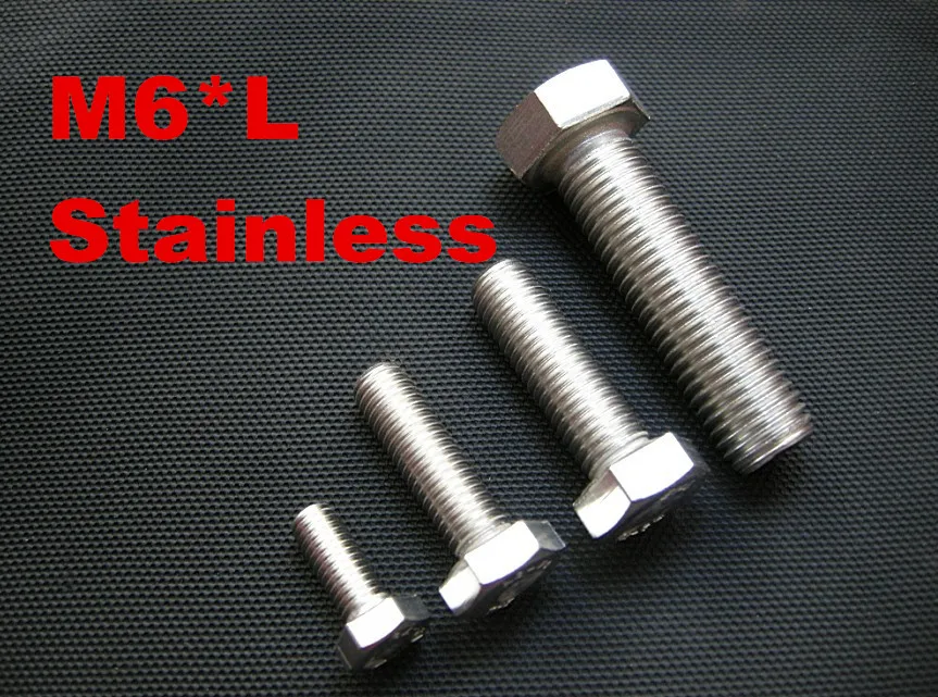 

100pcs/lot DIN933 Stainless steel hex bolt full thread M6*8/10/12/14/16/20/22/25/30/35/40/45/50/55/60/75/80/90/95