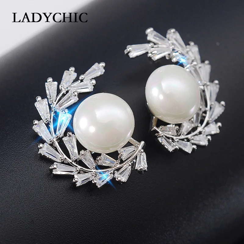 LADYCHIC Элегантные Дизайнерские листья оливковой ветви серьги с цирконием