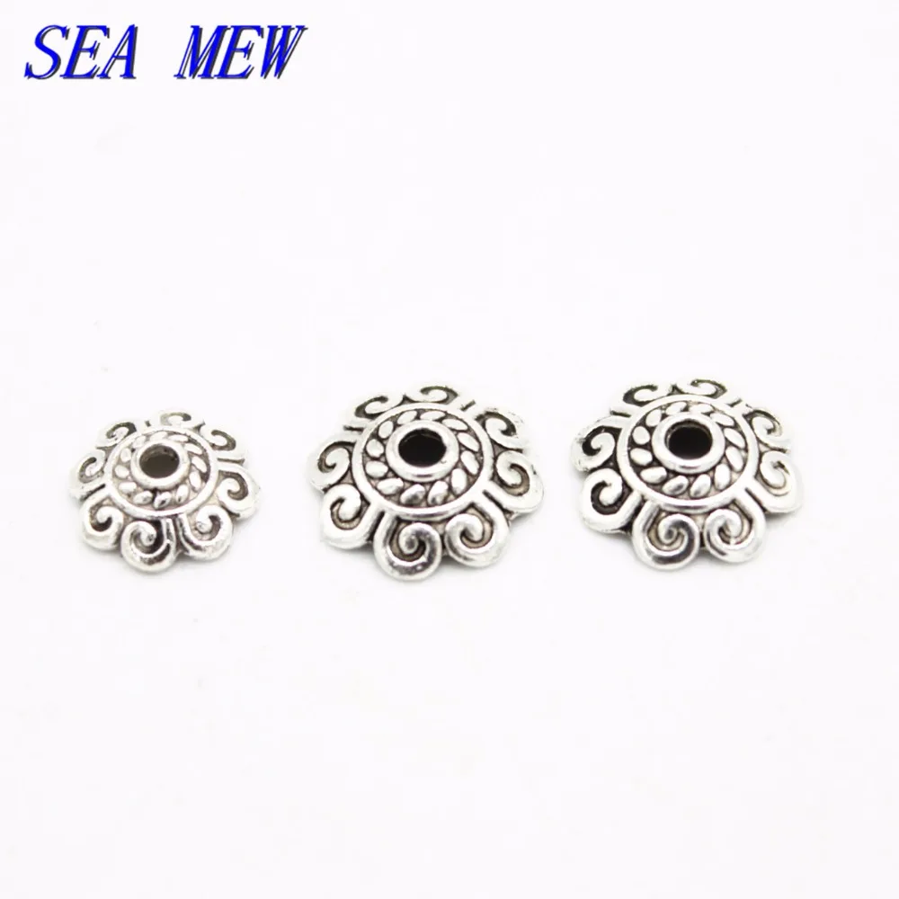 SEA MEW 100 шт 8/10/12 мм Металлические сплав цветы бусины колпачки Античное золото