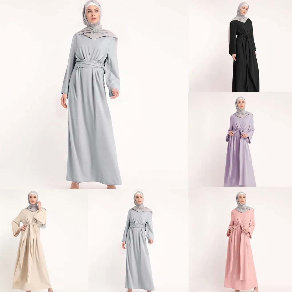 

Muslim Abaya Women Plus Size Islamic Clothing Fashion MusliM Women Soild Color Fake Two-Piece Sleeve Long Dress Full Z318