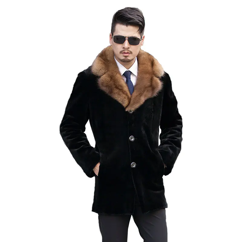 

New Men's Faux Fur Coat Mink Fur Coat Men's Long Style Men's Tunic Men's Single Breasted Black Top Faux Fur Size S-XXXL 4XL 5XL