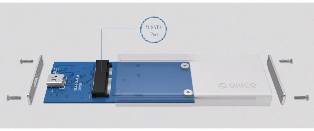 ORICO MSA-UC3 type C порт алюминиевый mSATA для USB 3,0 SSD Корпус чехол-адаптер, встроенный контроллер ASM1153E-Серебристый