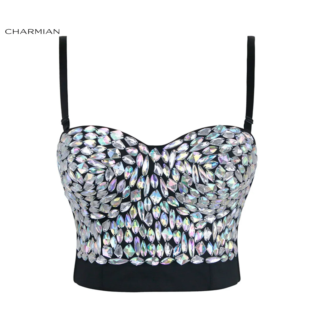 Silver Bra Top 2 Charmian, женский сексуальный бюстье с косточками в стиле панк, укороченный топ, серебристые бусы, Бурлеск, Клубная Танцевальная вечеринка, Корректирующее белье, корсеты и бюстье - Цвет: Silver Bra Top 2
