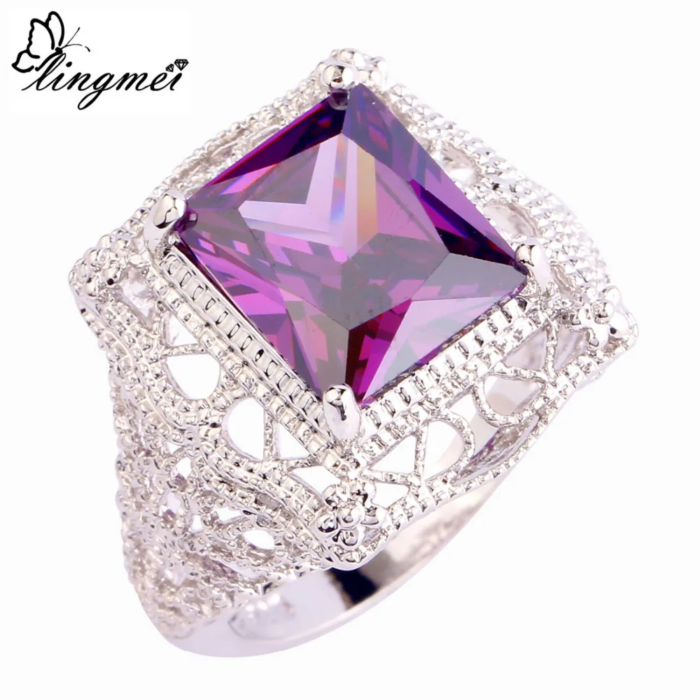 Женское кольцо с фиолетовым цирконом серебристого цвета размеры 6 7 8 9 10|fashion rings for