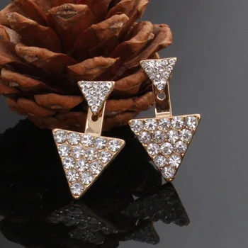 Женские серьги-гвоздики инкрустированные стразами Двойные треугольные серьги