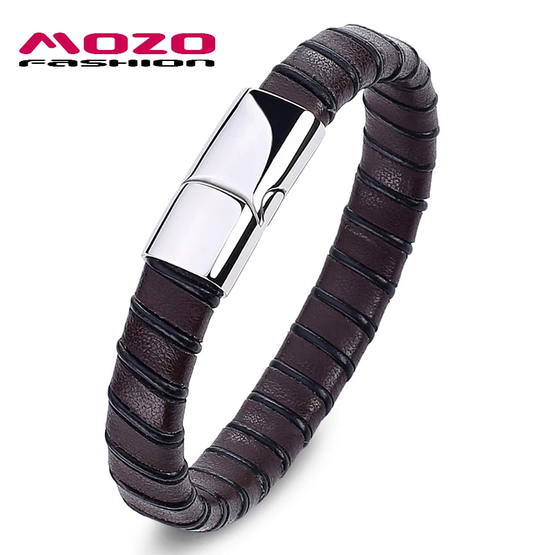 MOZO Мода 2017 Новый мужской браслет плетеный кожаный шнур нержавеющая сталь