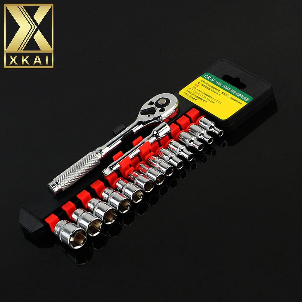 Xkai 12 15 шт. 1/4 &quot4 13 мм разъем Гаечные ключи головкой метрическая Набор торцевых