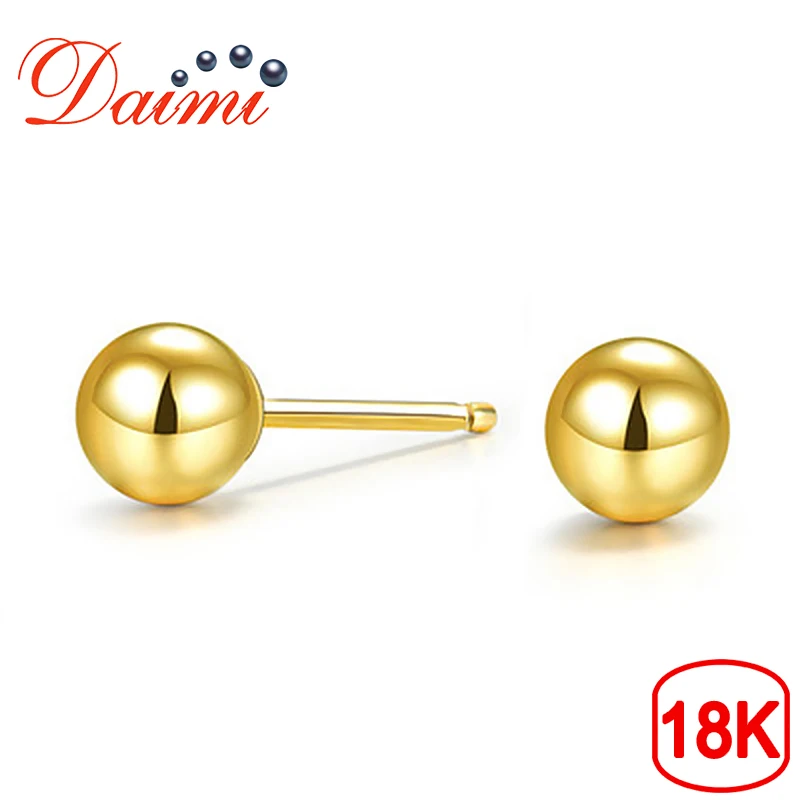 DAIMI блестящие серьги 18 К золотые серьги-гвоздики базовые из настоящего золота