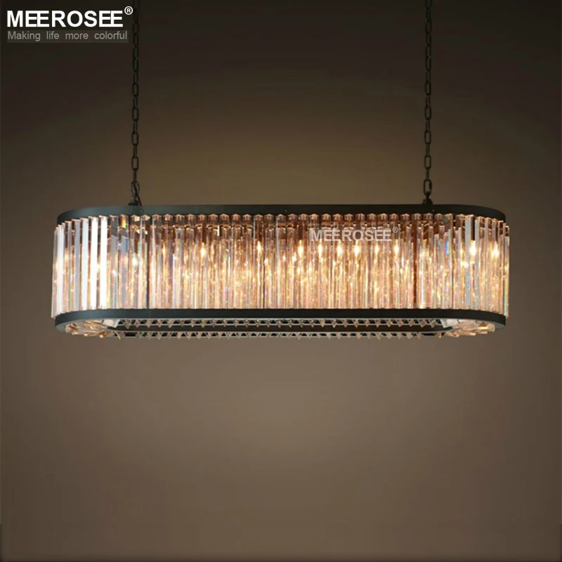 

American Style Crystal Pendant Lights Vintage Black Suspension Lamparas Rectangle Crystal Drop Lamp Living Room Dining Room