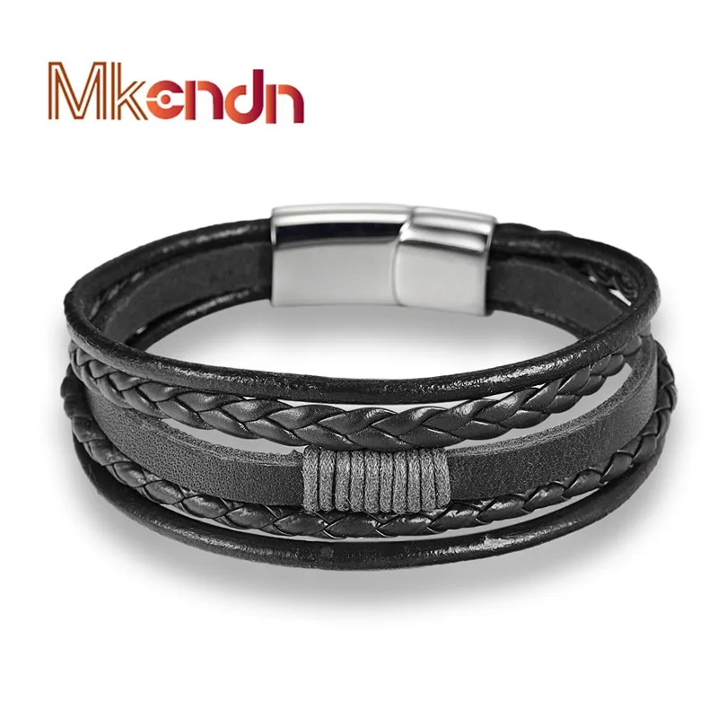 MKENDN мужские ювелирные изделия Pulsera ручной работы Многослойные черные браслеты из