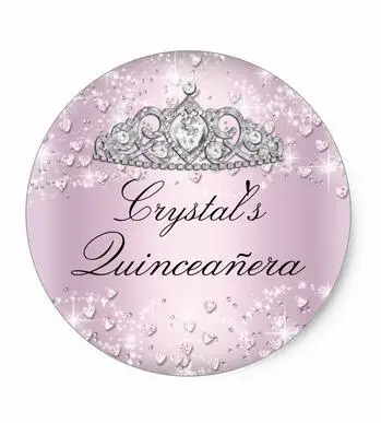 

1.5inch Pink Sparkle Tiara & Hearts Quinceanera Sticker