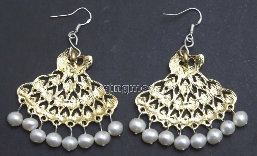 

Fashion Gorgeous Big 40mm Multicolor Peafowl Pendant with 6-7mm white Round natural pearl earring-ear422 wholesale/retail