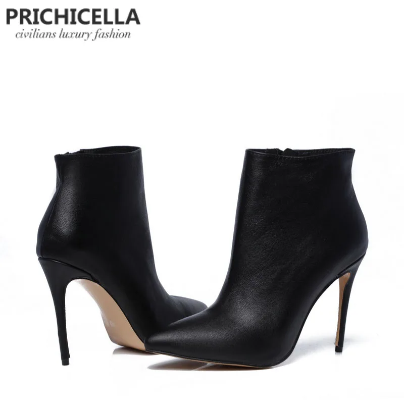 Женские зимние ботинки из натуральной кожи с острым носком|ankle booties|leather winter bootsboots