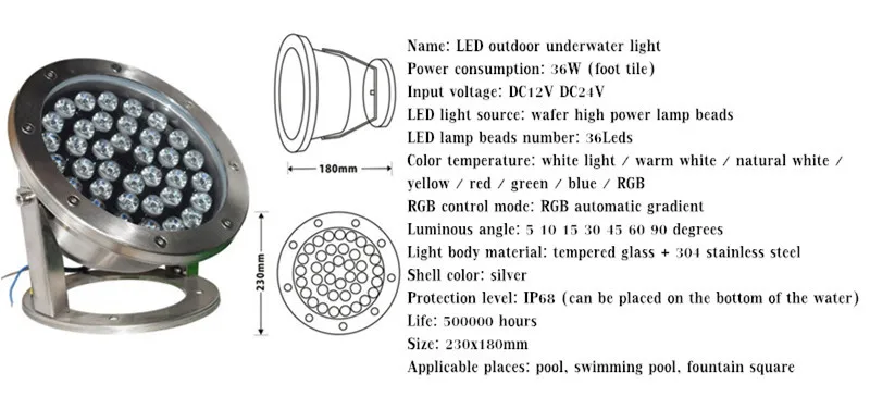 Светодиодный подводный светильник 18 Вт RGB меняющий цвет DMX512 IP68 водонепроницаемый