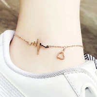 ustar stainless steel chain heartbeat anklets for women adjustable foot jewelry bracelet anklet summer sandals no fading