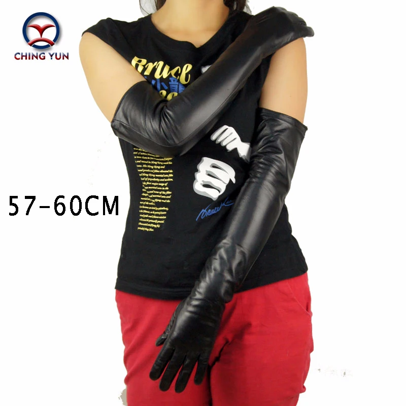 CHING YUN, женские длинные перчатки, модные, овчина, кожа, черные перчатки,, женские настоящие варежки, женская тонкая подкладка, СТИЛЬНЫЙ рукав