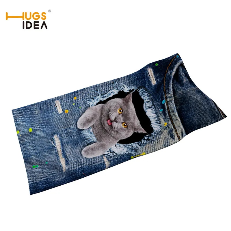 

HUGSIDEA 2018 Cute Bath Towels Blue Denim 3D Animal Cat Mouse Microfibra Toalla for Baby Feeding Towel Large Thick Beach Towel