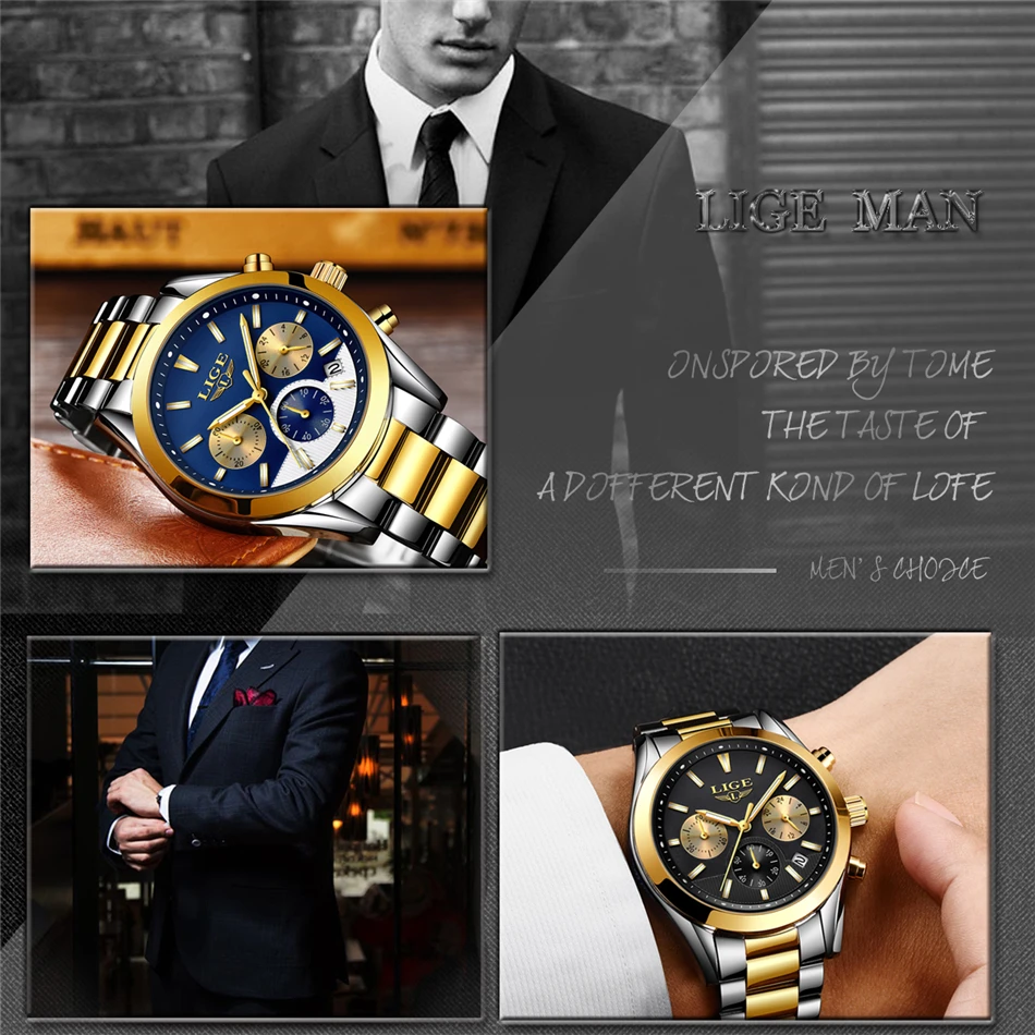 Montre Homme Часы для мужчин люксовый бренд LIGE Хронограф Мужские спортивные часы водонепроницаемые полностью Стальные кварцевые мужские часы Relogio Masculino