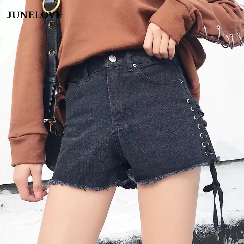 Женские джинсовые шорты JuneLove свободные винтажные черные с высокой талией и