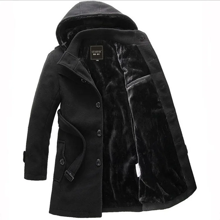 Winter stylish hooded black trench coat 