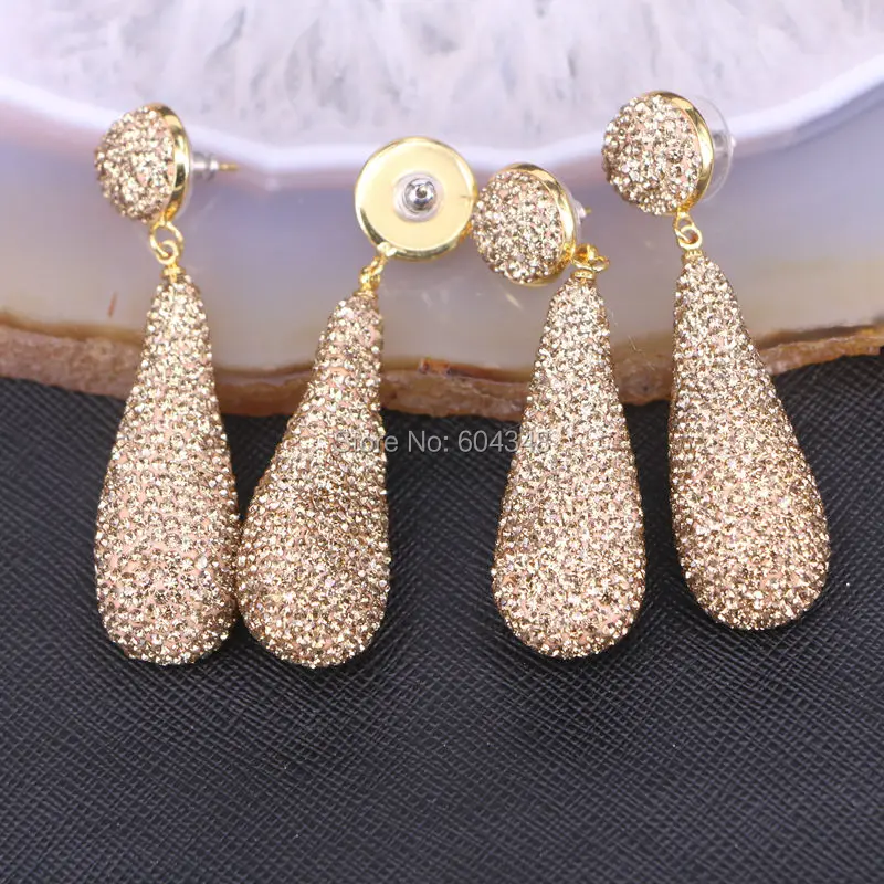 Серьги-Подвески ручной работы с золотистыми кристаллами 5 пар | Украшения и