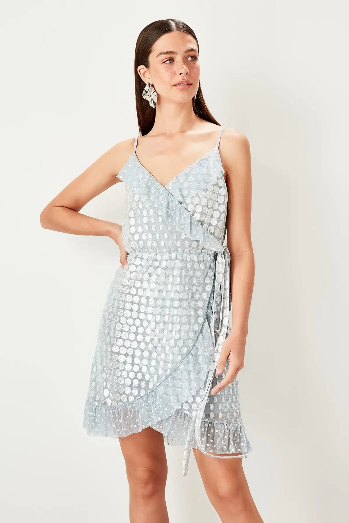 Trendyol Mavi Платье с оборкой TPRSS19EL0027|Женские платья| |