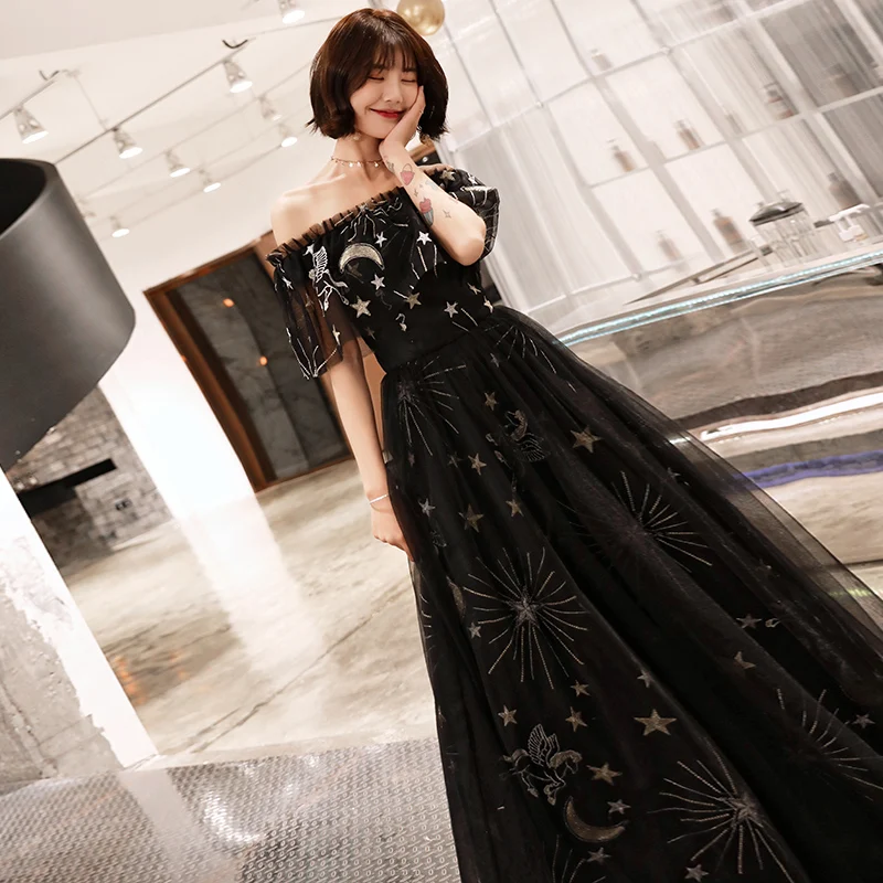 Банкетное Элегантное Черное вечернее платье ТРАПЕЦИЕВИДНОЕ в пол для выпускного