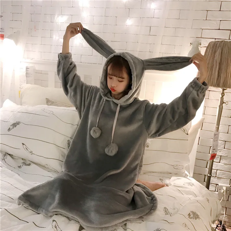 Платье с капюшоном украшенное пушистыми шариками ушками кролика|hooded dress|dress