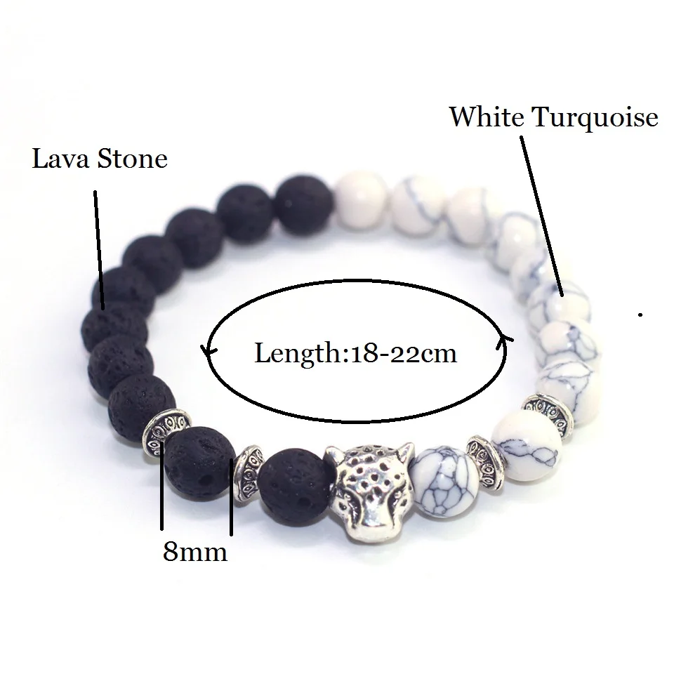 2019 Bracelet Couples Yin Yang Lava Stone Female Mens Adjustable Round 8mm Beads Jewelry Women Alloy Leopard | Украшения и