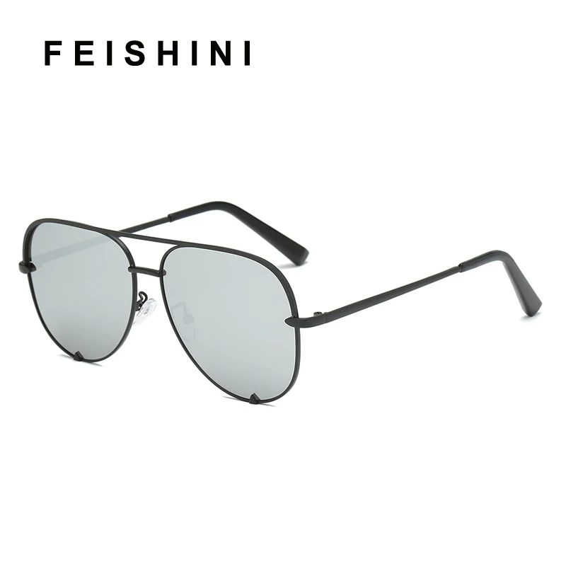 Модные Серебристые зеркальные металлические солнцезащитные очки FEISHINI мужские