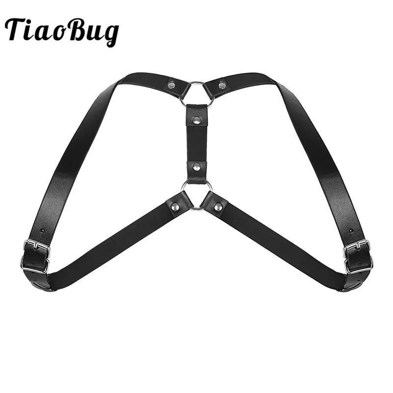 

TiaoBug Men Black Adjustable Imitation Leather Double Shoulders Punk Costume Straps Men Harness Adult BDSM Bondage Belt Lingerie