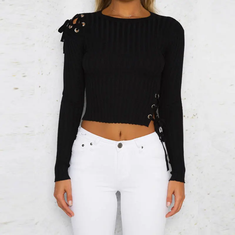 Женская трикотажная футболка с длинным рукавом Faroonee облегающая укороченная