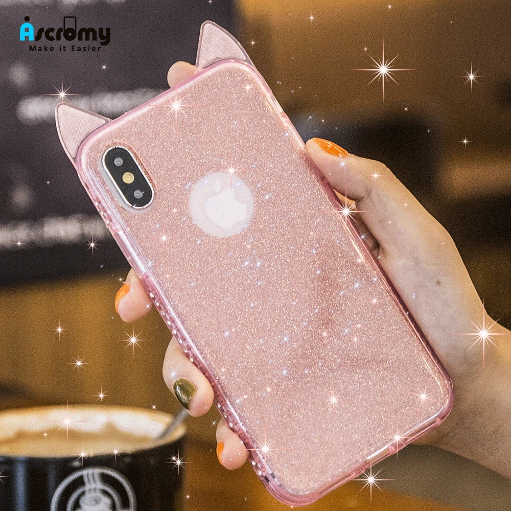 Ascromy шикарные милые кошачьи уши для iphone X XR XS блестящий чехол со стразами