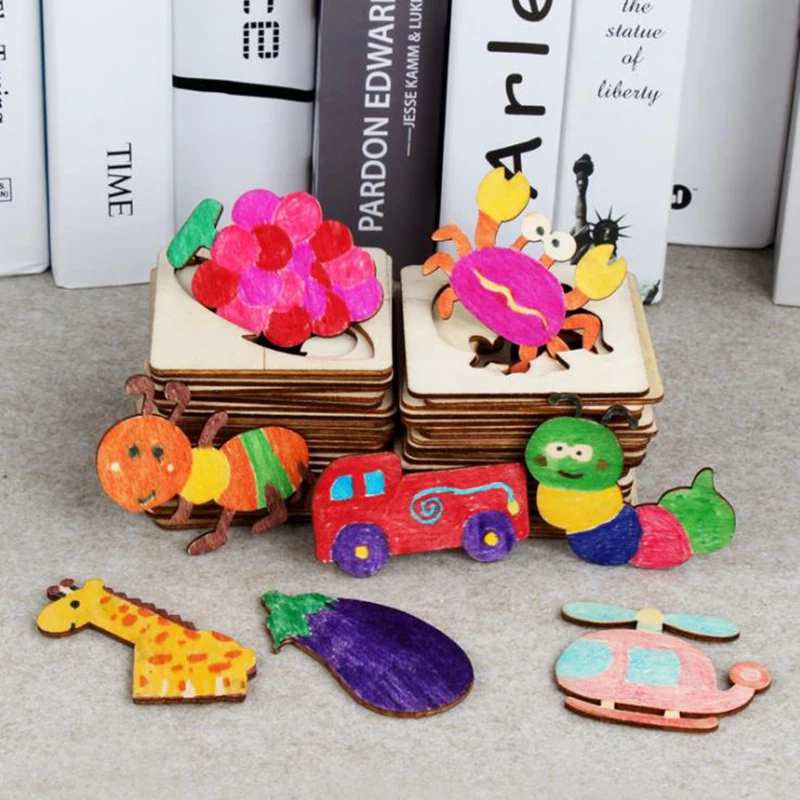 110Pcs Drawing Toys Children Wooden Animal Models Education Puzzle Graffiti Coloring Painting Template Set Educational Toys