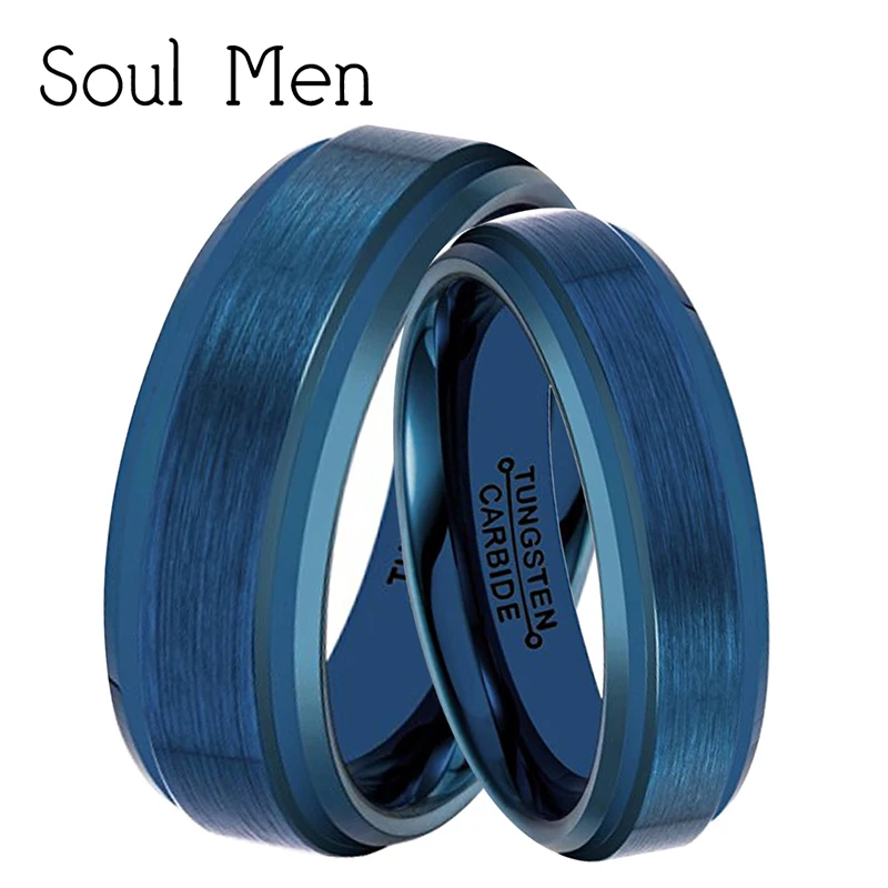 Soul men 1 пара 8 мм и 6 мм его и ее обещанные обручальные кольца набор комфортных мужских s Wo мужчин s Синий вольфрамовый Карбид Weddng группа