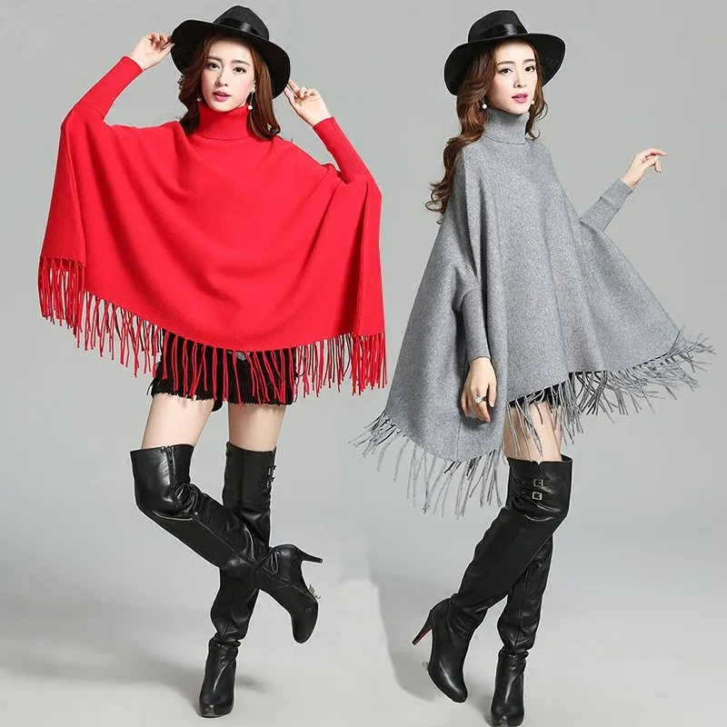 Европейский и американский бренд новинка зимнее однотонное серое пончо женский