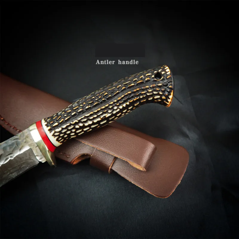 Тактический прямой нож для выживания на природе кованый стальной Рог с узором