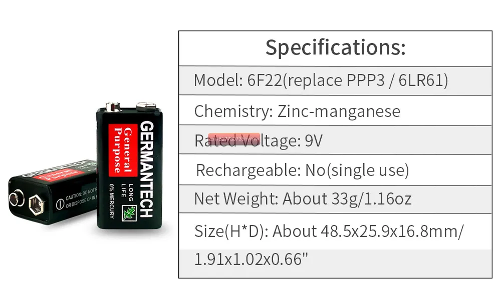 10 шт. 9 В 6F22ND PPP3 MN1604 6LR61 батарея сверхмощная сухая не перезаряжаемая для дымовой
