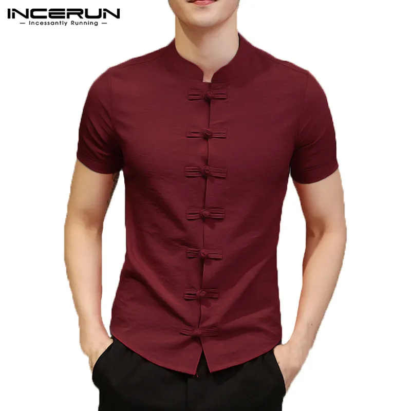 Винтаж мужские рубашки короткий рукав на пуговицах Slim Fit летнее китайское платье Ципао с рисунком Стиль футболки мужской Костюмы Camisas Masculina