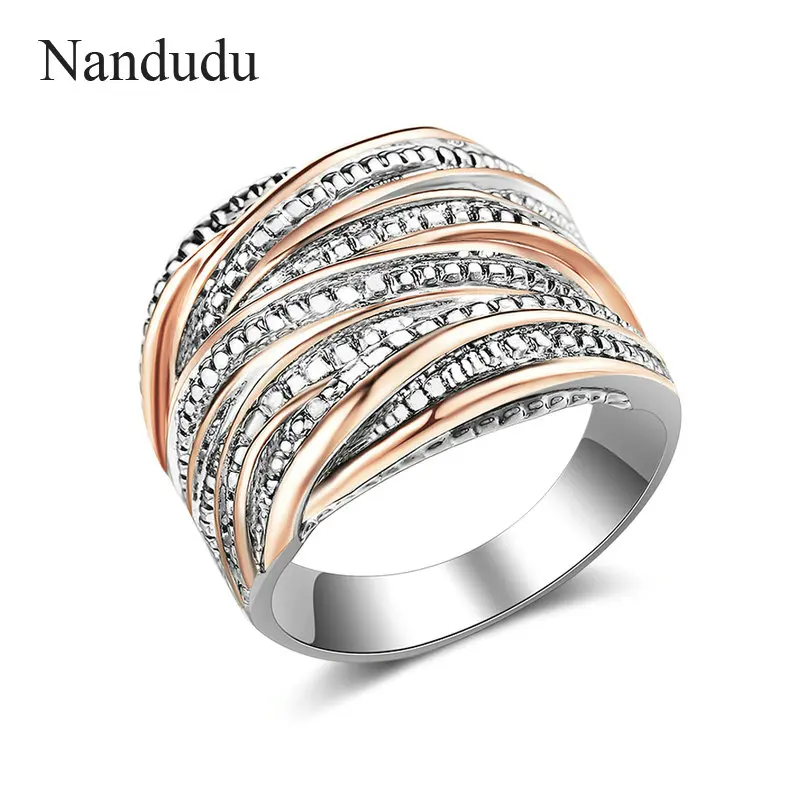 Nandudu Винтаж Interwined два тона античный дизайн кольцо модные украшения элегантные