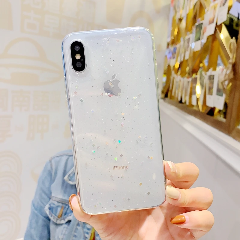 Роскошный блестящий прозрачный чехол-накладка из ТПУ для Iphone Xs Max Xr 6 7 8 Plus мягкий
